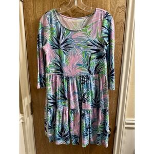 Lilly Pulitzer Women's Geanna Long Sleeve Dress Pink Blue Babydoll Beach Sz S